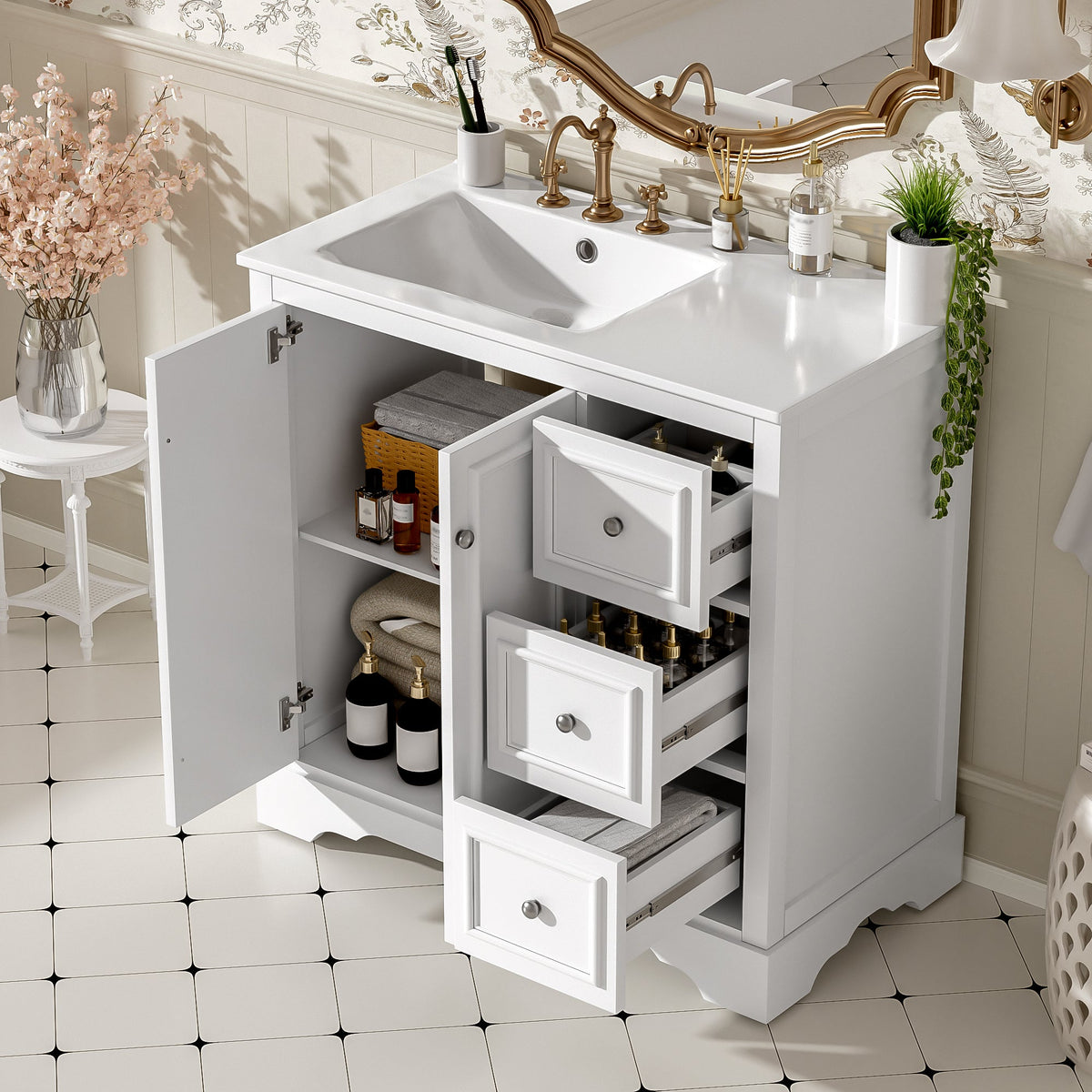 36-Inch Transitional Bathroom Vanity with Ceramic Sink