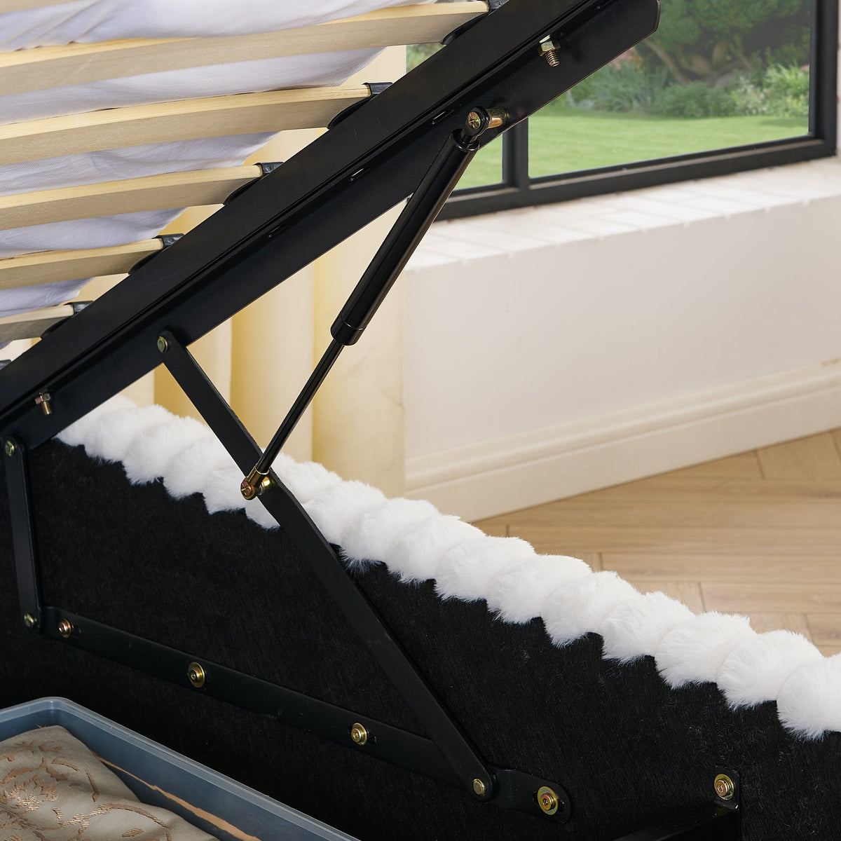 King Functional Vertical Striped Bed with Gas Lift Storage