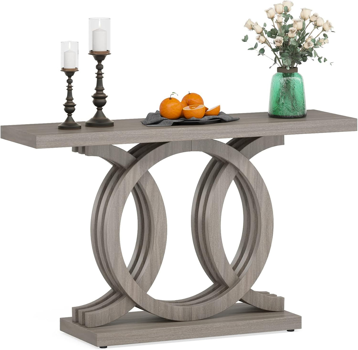55” Farmhouse Console Table with Geometric Wooden Base