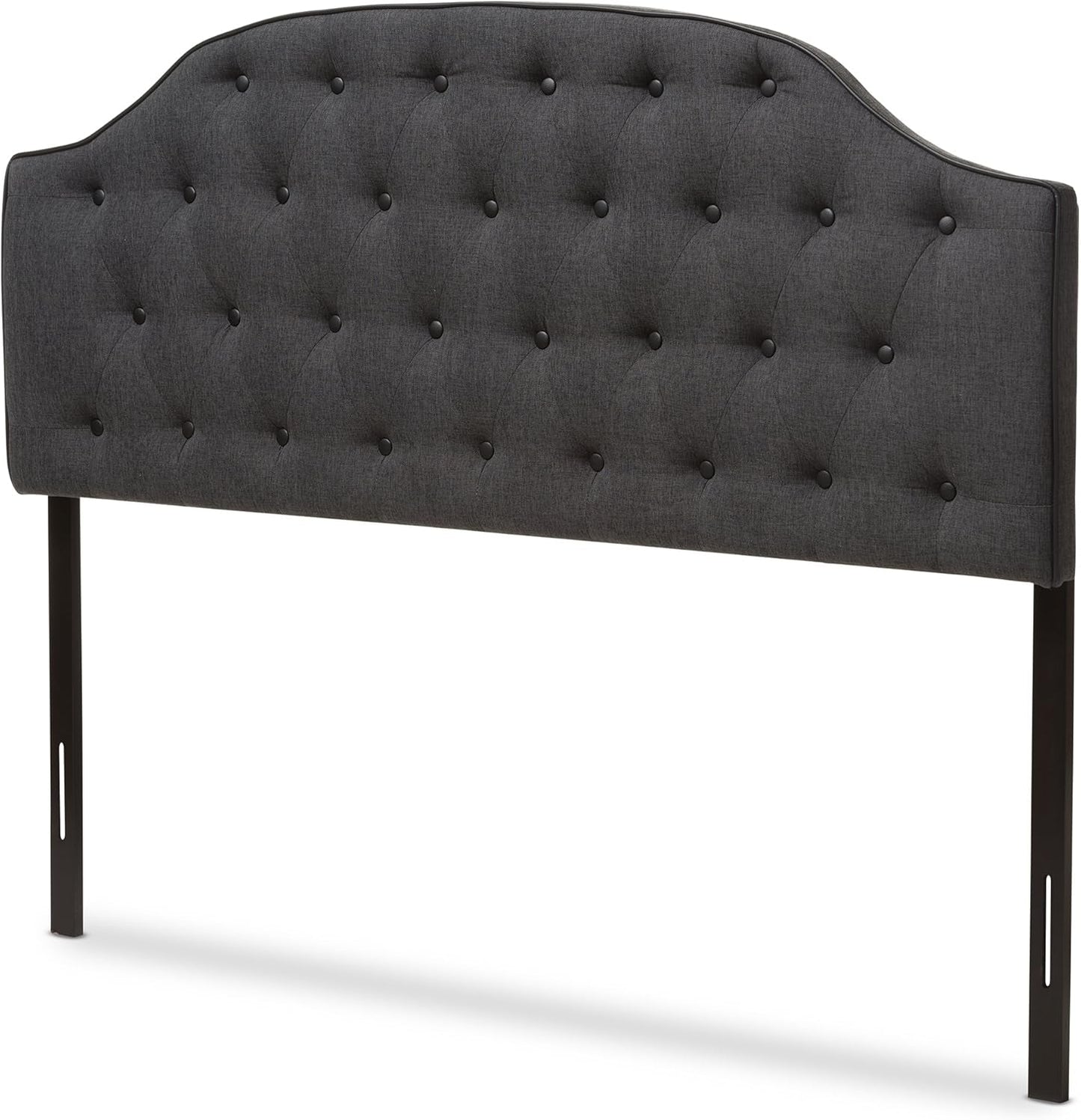 Modern Scalloped Upholstered Headboard Queen Dark Grey