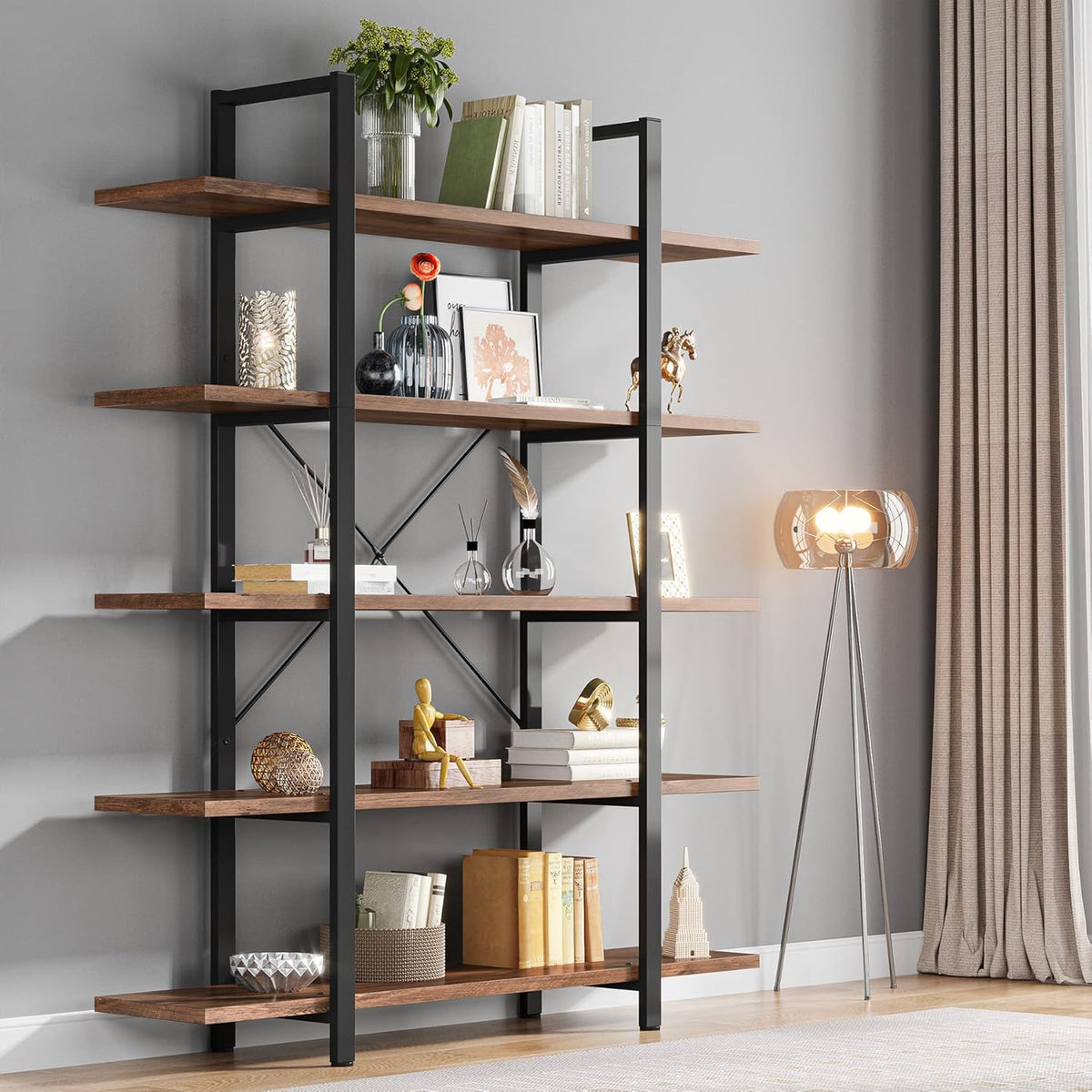 Vintage Industrial 5-Tier Bookshelf