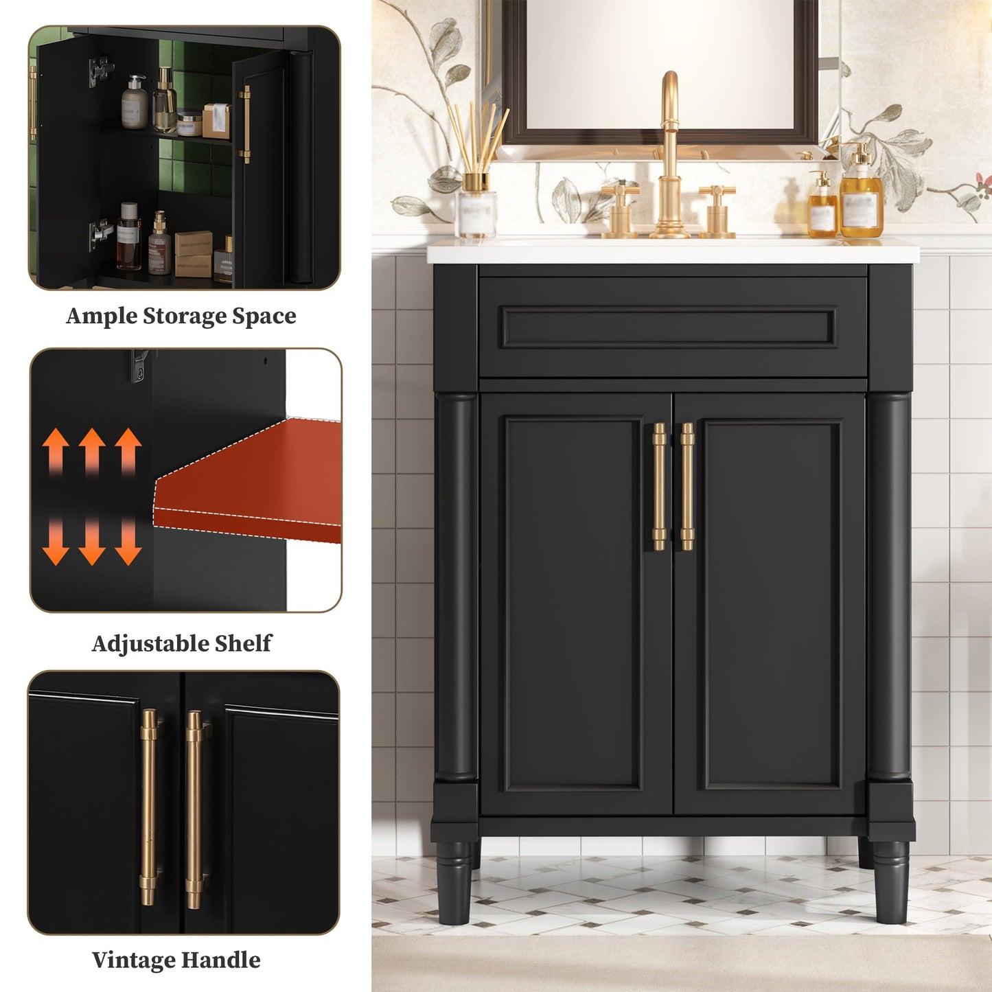 24" Bathroom Vanity with Integrated Ceramic Sink