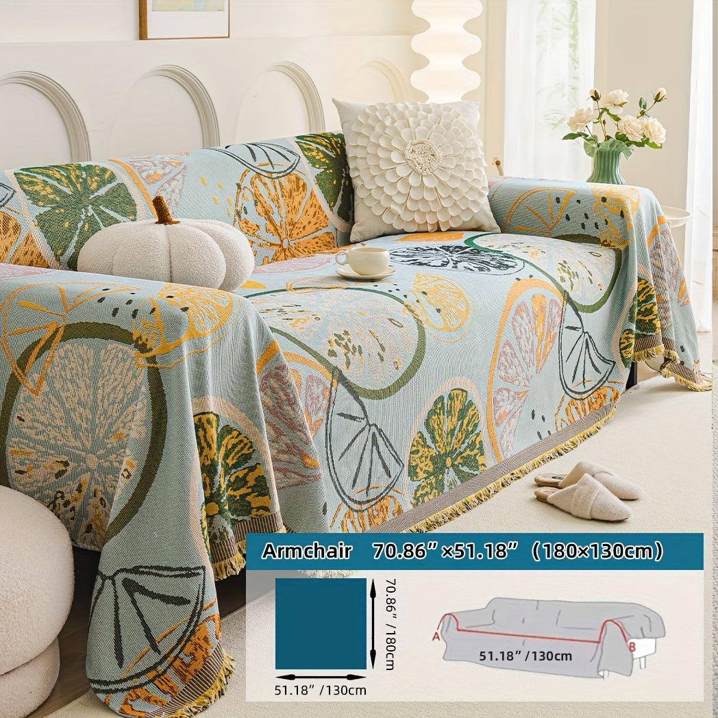 Boho Chic Double-sided Chenille Sofa Cover with Tassels - All-Season