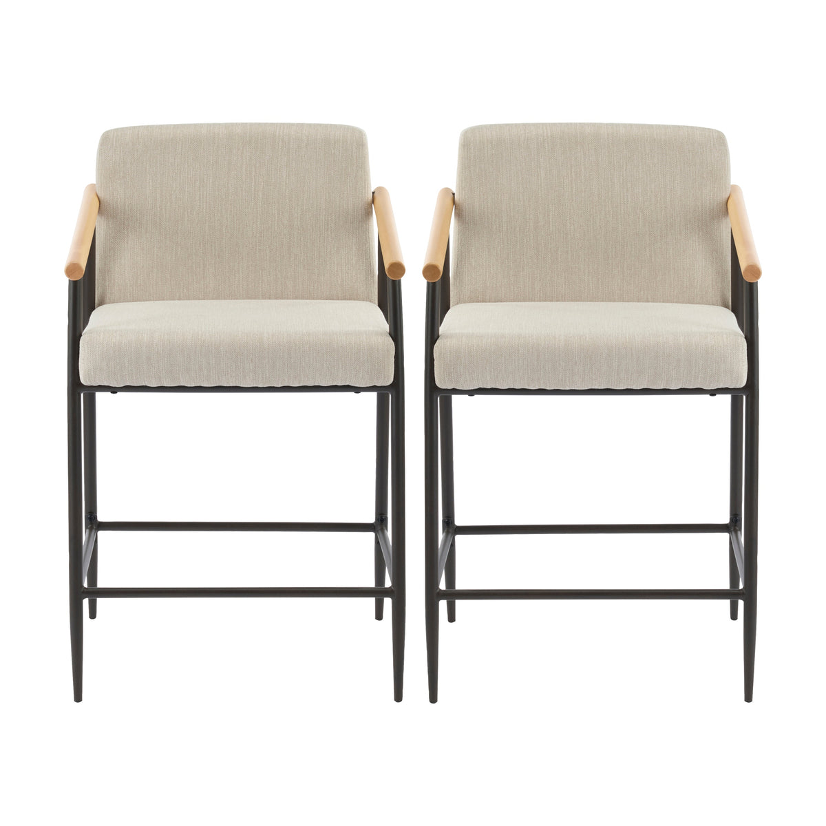 Counter Stool with Iron Frame - Set of 2 - Espresso + Beige