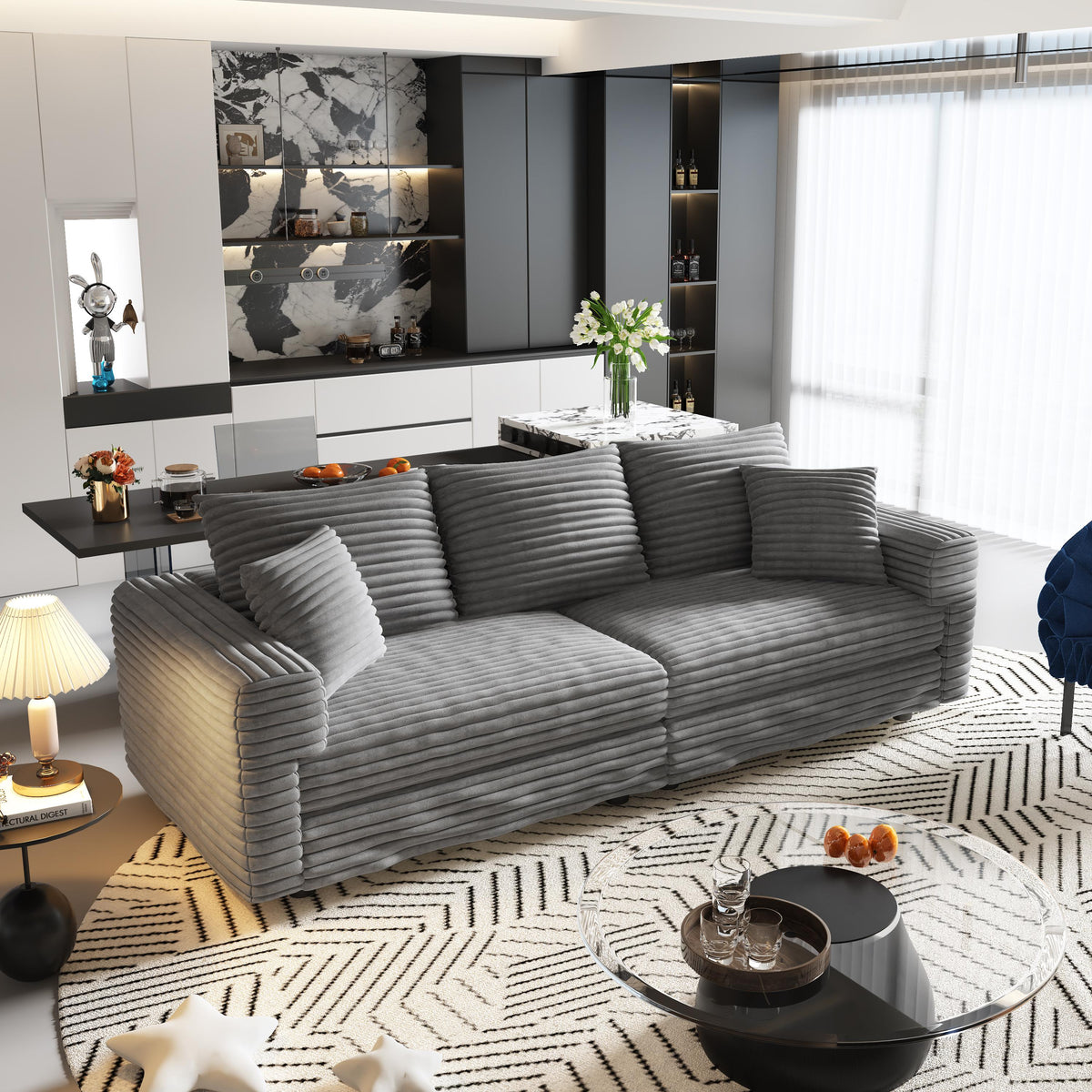 Plush Corduroy 3-Seat Sofa - Modern Design for Ultimate Comfort