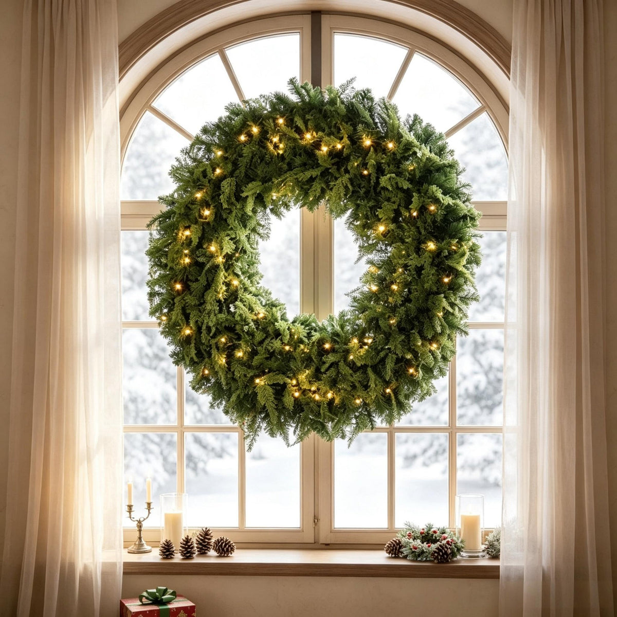 48-Inch Pre-Lit Crestwood Spruce Artificial Christmas Wreath