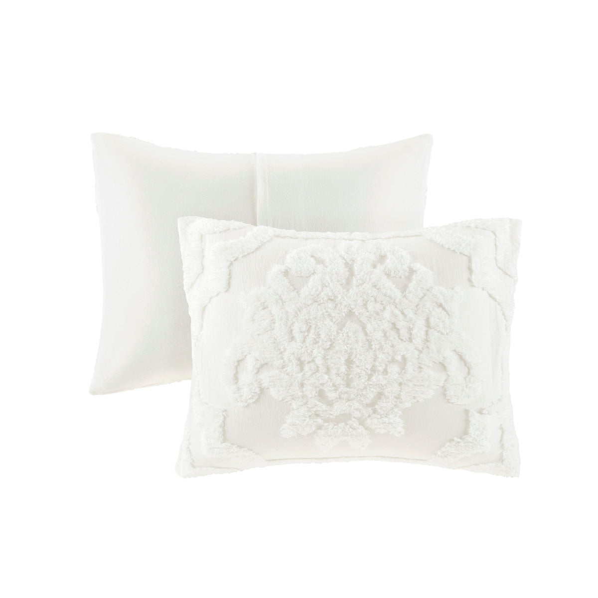 3 Piece Tufted Cotton Chenille Damask Comforter Set