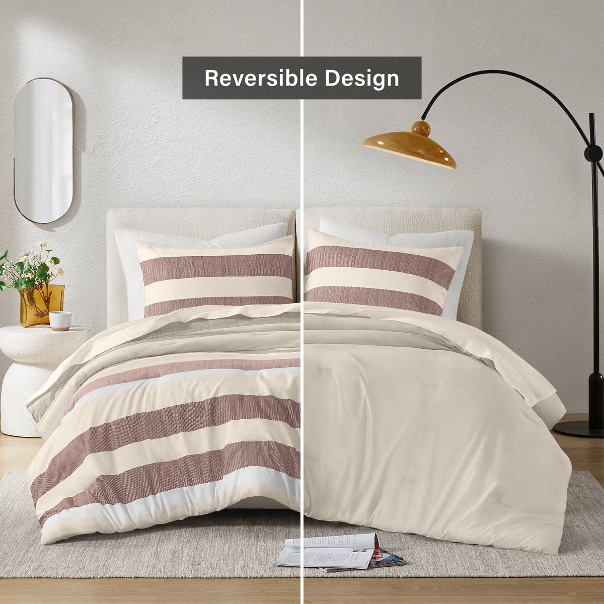 3-Piece King/Cal King Stripe Textured Print Comforter Set