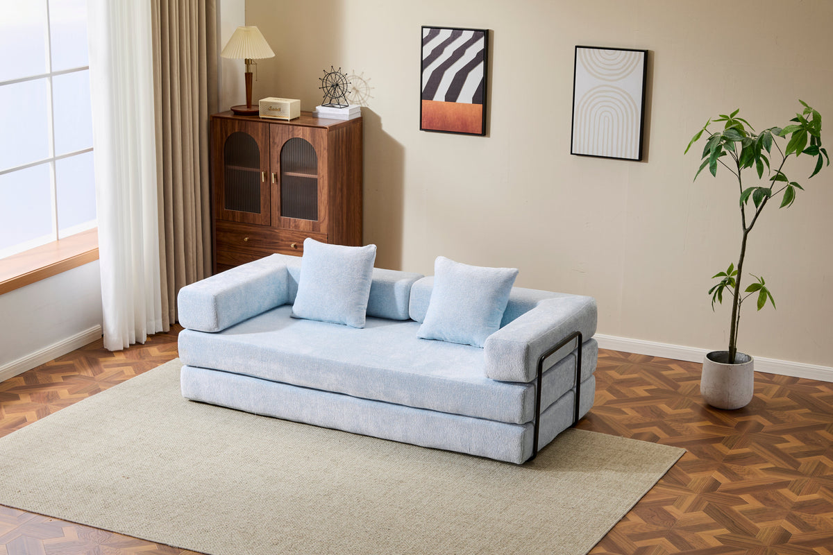 Light Blue Chenille Convertible Floor Couch