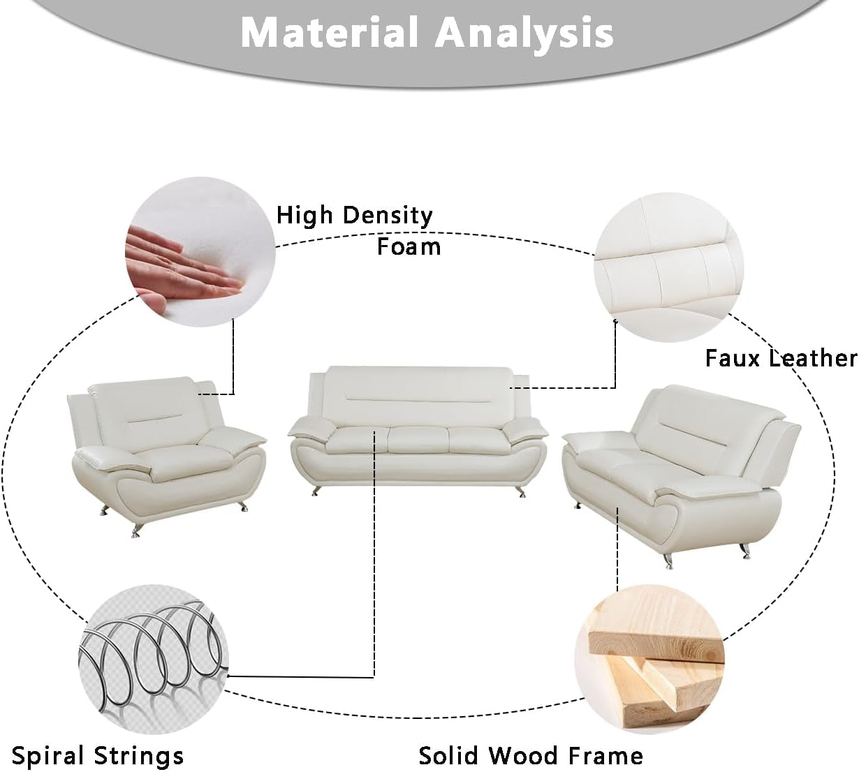 Creamy White 2 Piece Sofa Set Living Room Modern Style