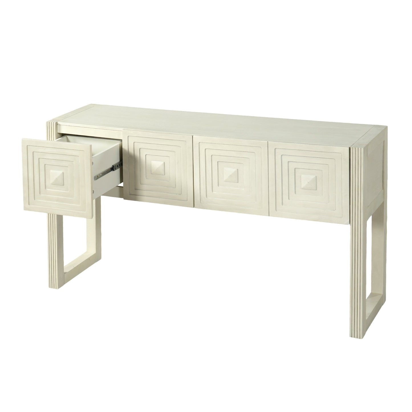 Geometric Carved Console Table with 3 Soft-Close Drawers