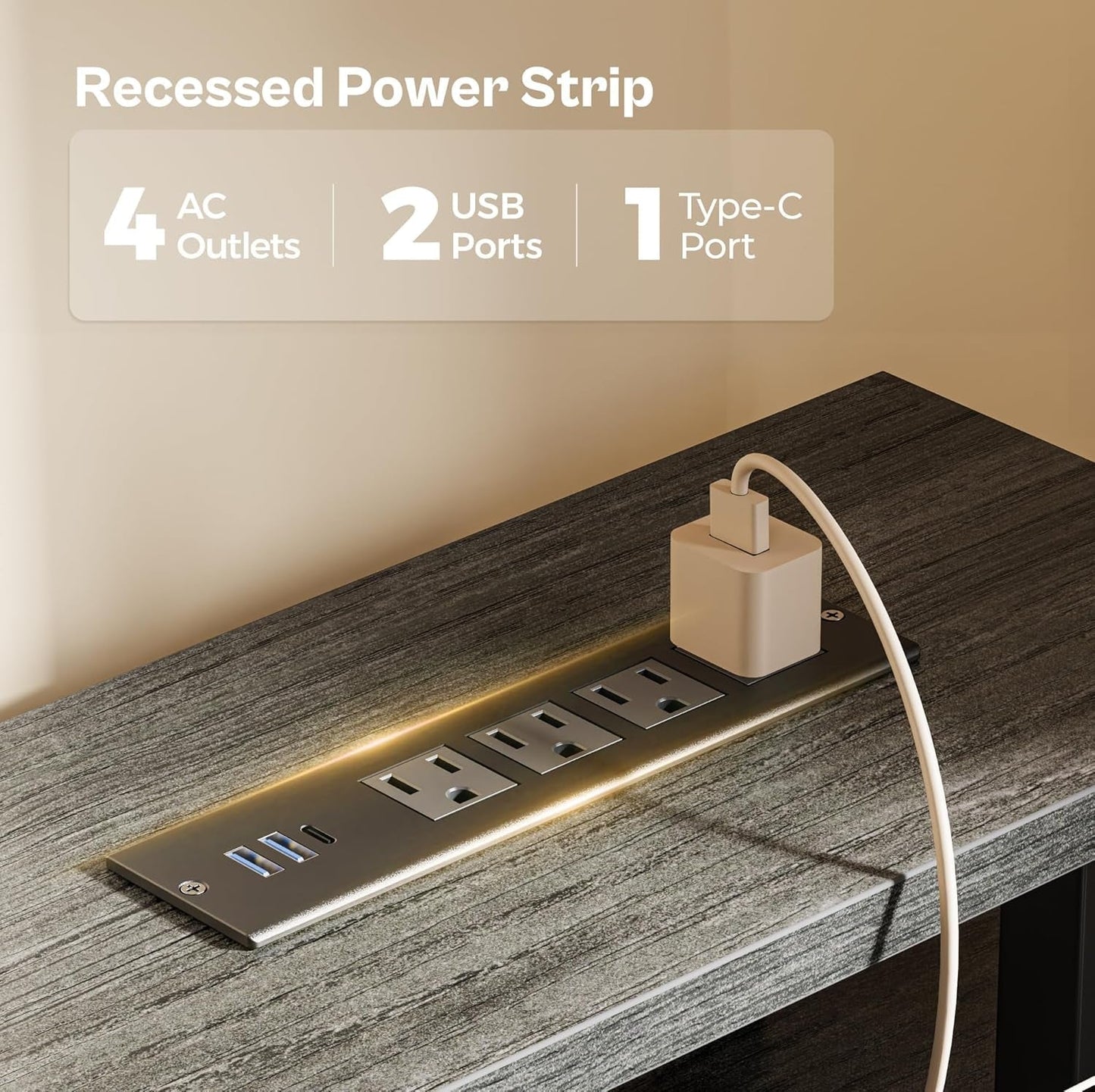 47 Inch Computer Desk With 4 Drawers And Led Lights