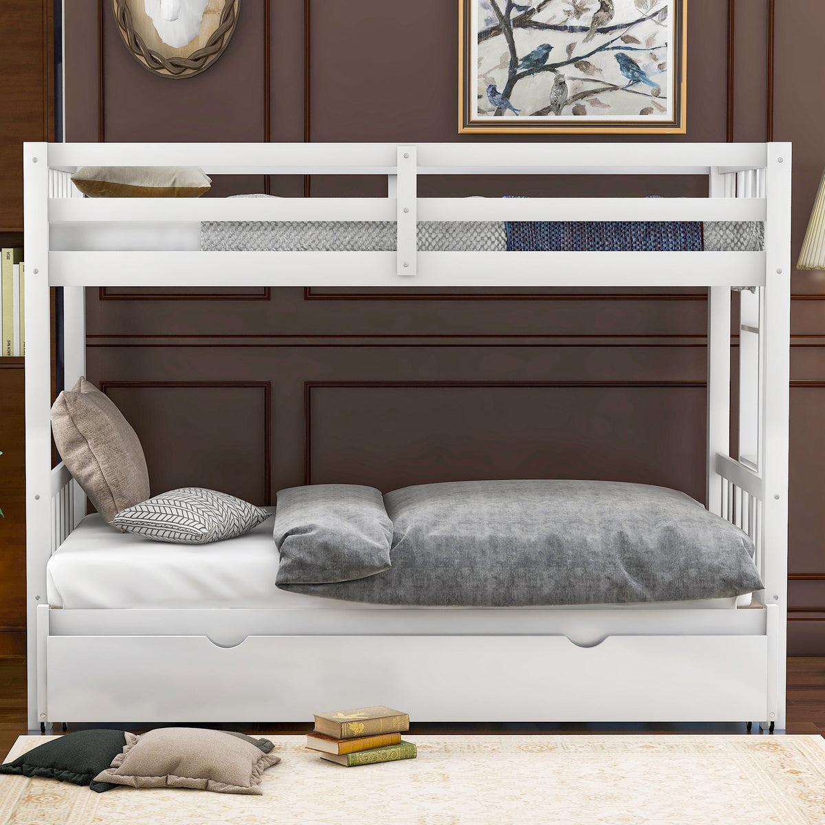 Twin Over Pull-Out Bunk Bed with Trundle, White