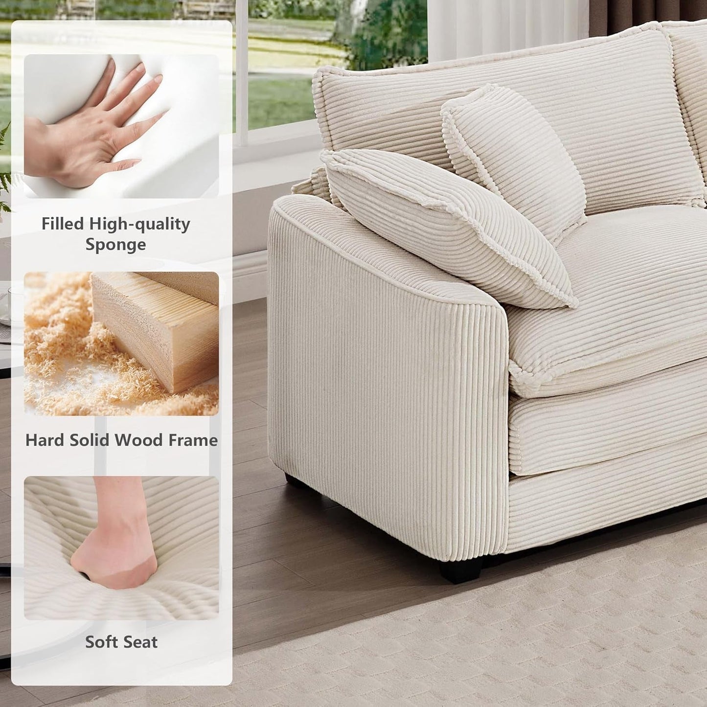 Oversized 2 Piece Sofa Set Beige 3 Seater And Loveseat