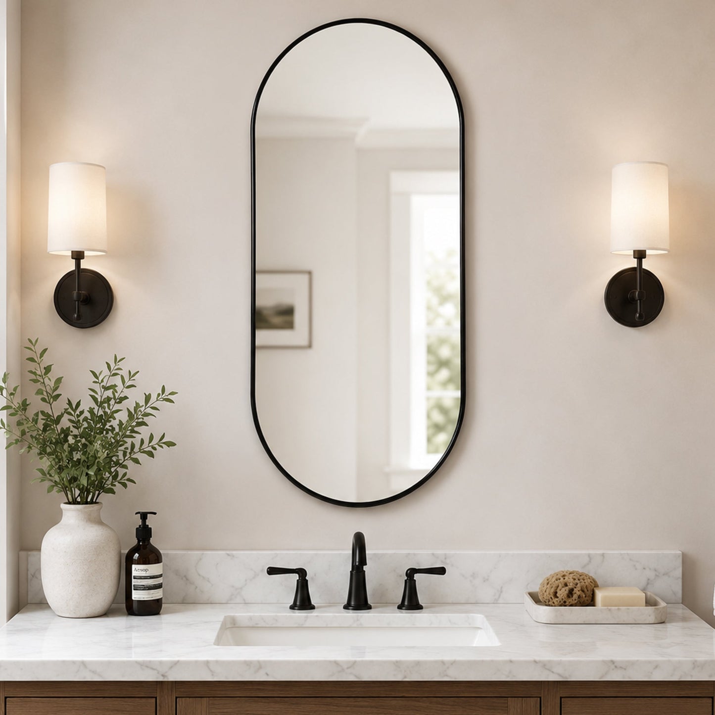 Black PVC Frame Mirror 18x40 Inch