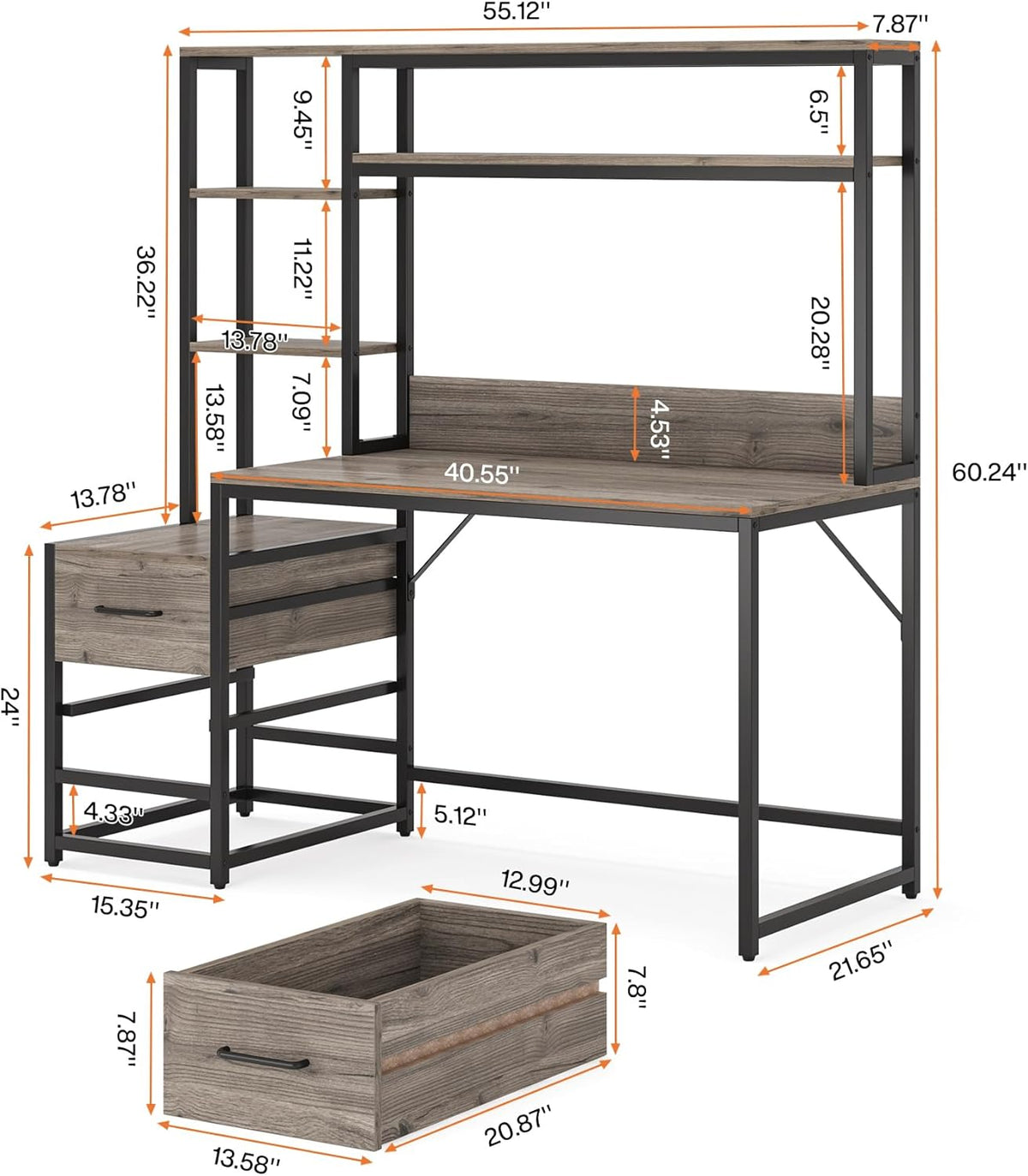 55 Inches Multifunctional Computer Desk