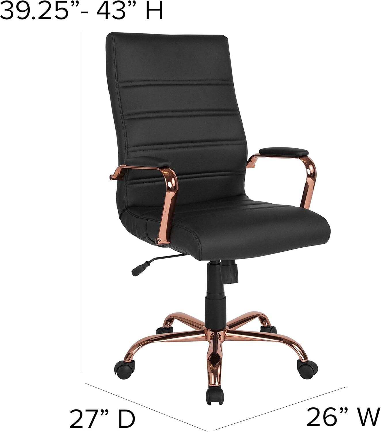 Whitney High Back Swivel Desk Chair Black Rose Gold