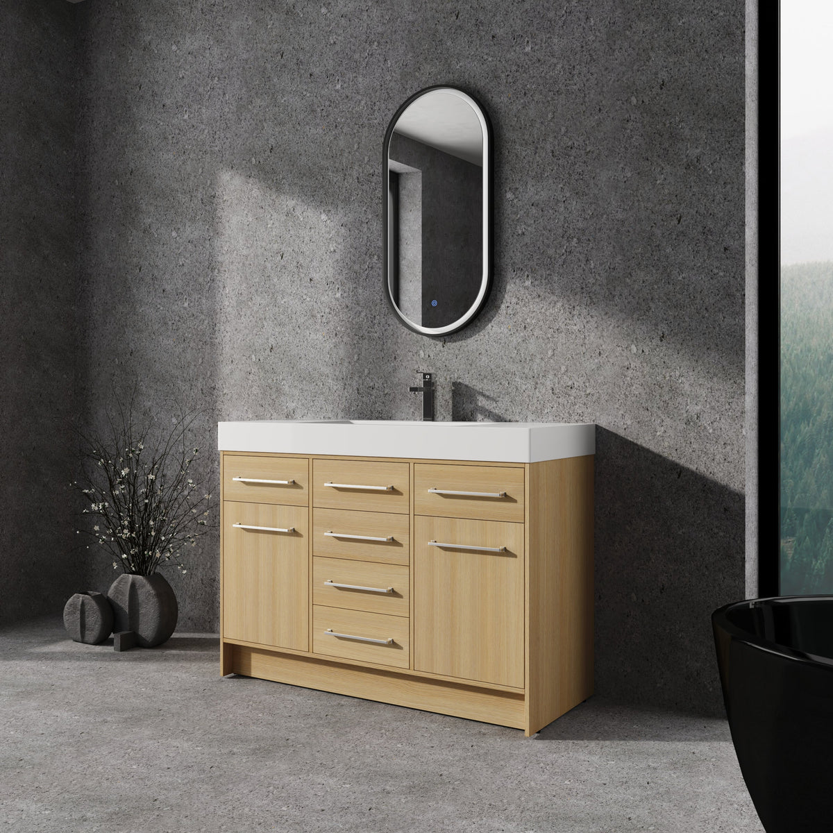 48" Freestanding Bathroom Vanity with Resin Sink, 2 Soft Closing Door & 6 Soft Closing Drawer