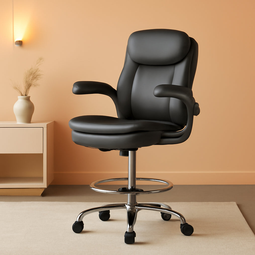 Adjustable Height Leather Drafting Chair For Standing Desk