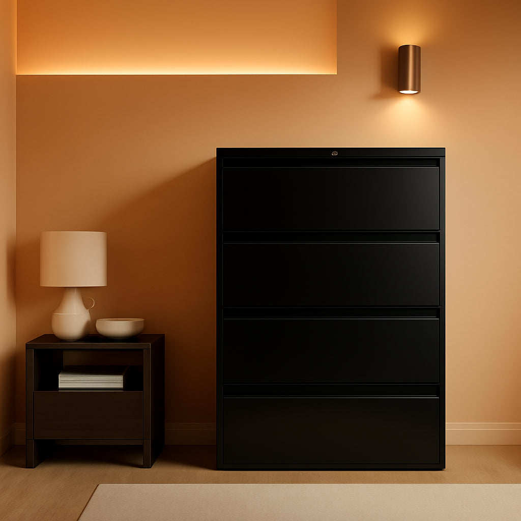 Five Drawer Lateral File Cabinet With Lock, 36W x 19.25D x 67H