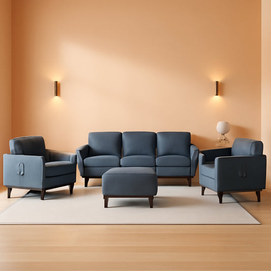 6 Seater Sectional Sofa In Dark Grey Linen With Ottoman