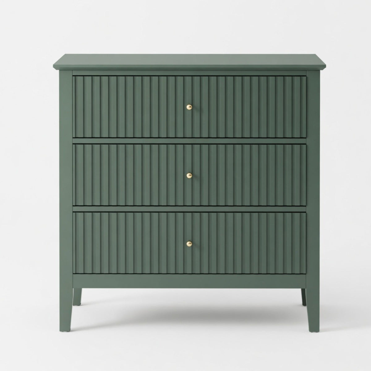 32" Wide Green Fluted 3-Drawer Nightstand