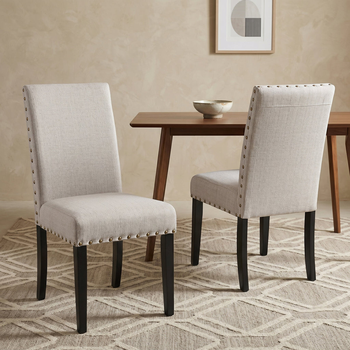 Biony Fabric Dining Chairs with Nailhead Trim, Set of 2