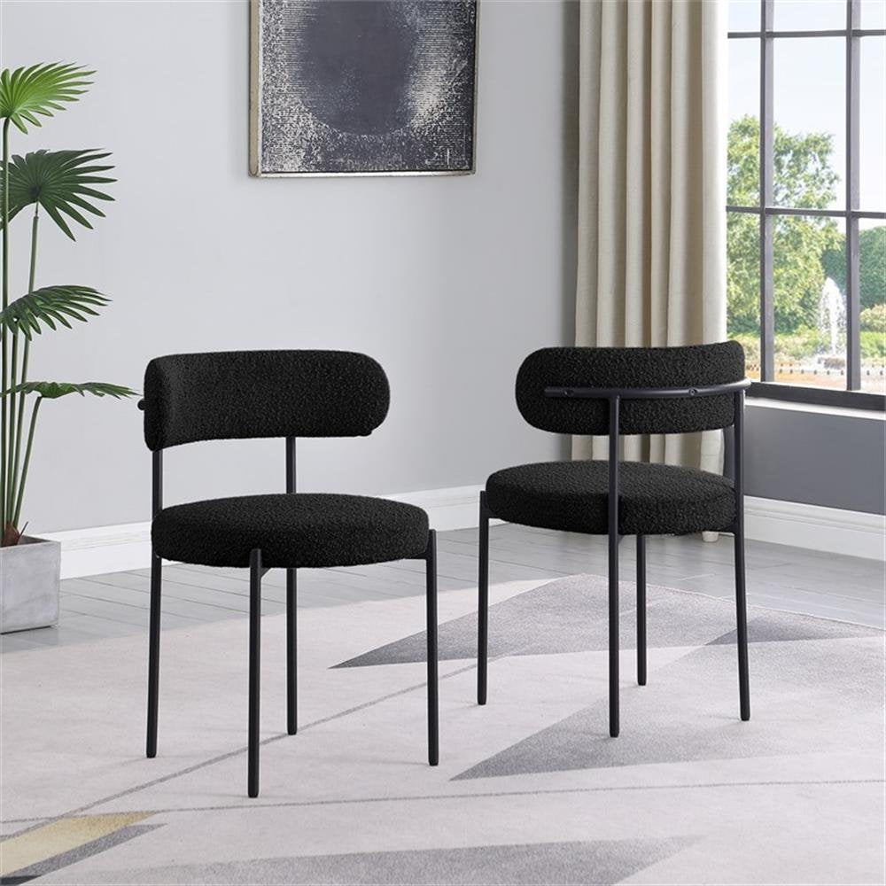 Contemporary Dining Chair Set of 2, Boucle Fabric Upholstered Kitchen Chair