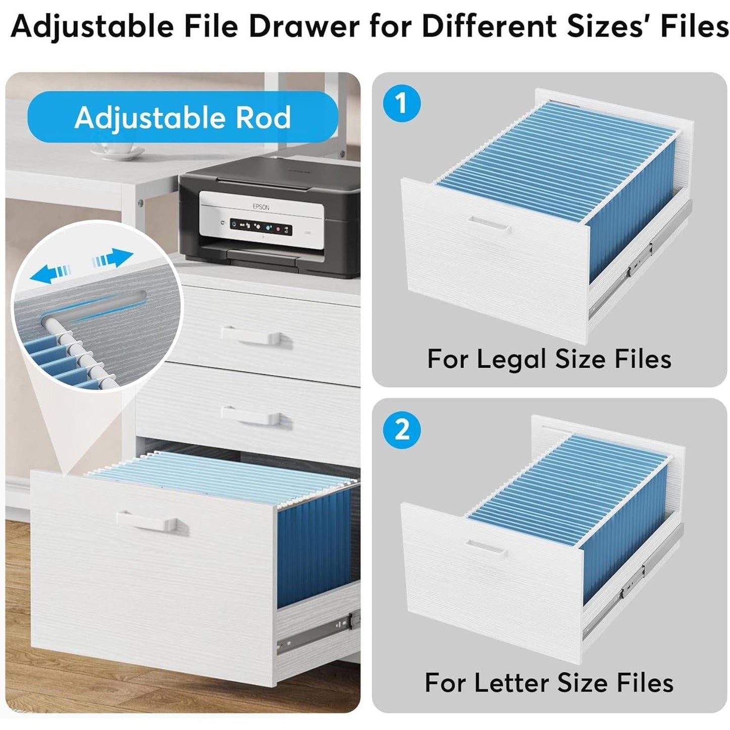White Computer Desk With File Cabinet And Monitor Stand