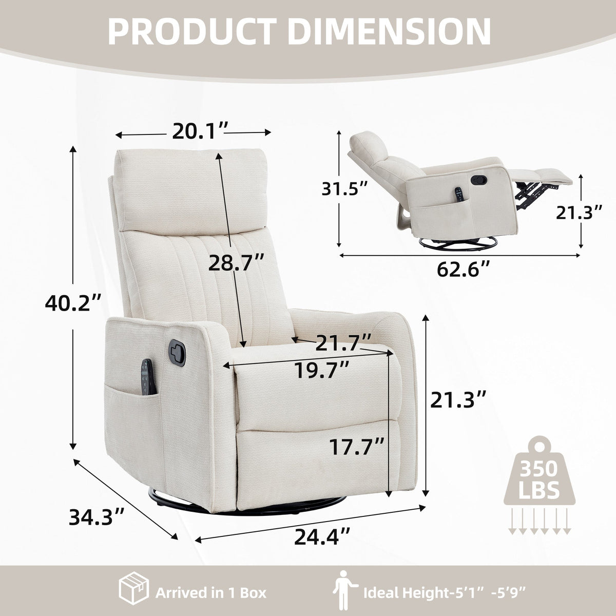 Beige Heat Massage Manual Recliner Chair