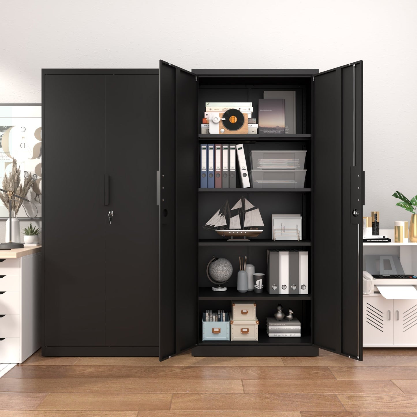 70-Inch 2-Door File Cabinet with Lock, 4 Adjustable Shelves
