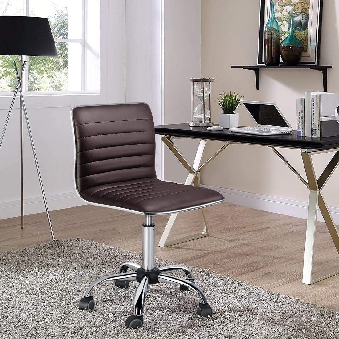 Brown Armless Office Chair With Adjustable Height For Desk