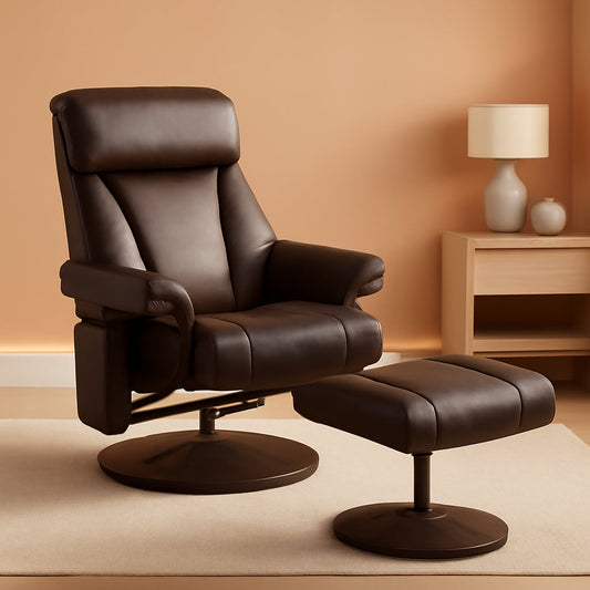 Swivel Recliner With Ottoman Massage Dark Brown Chair