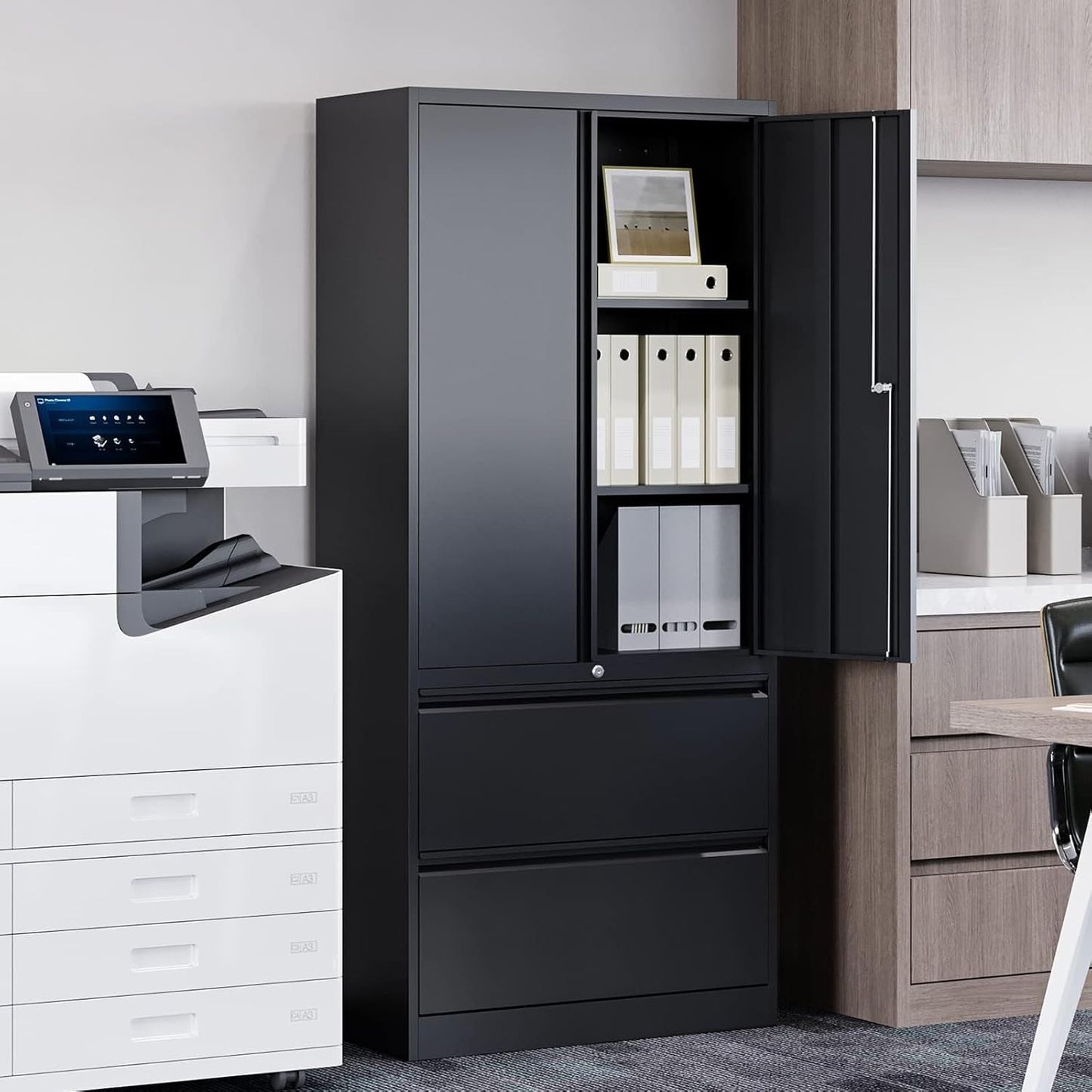 Two Drawer Lateral File Cabinet Locking Metal Storage Cabinet Black For Letter And Legal Files