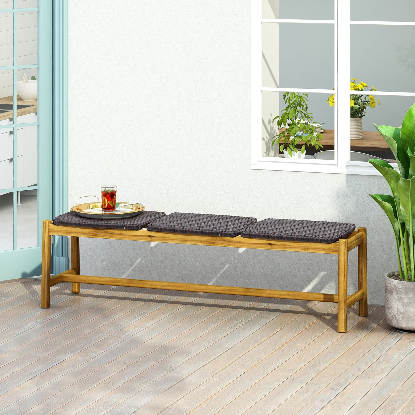 Cambria Rustic 3-Seater Outdoor Bench with Teak Finish