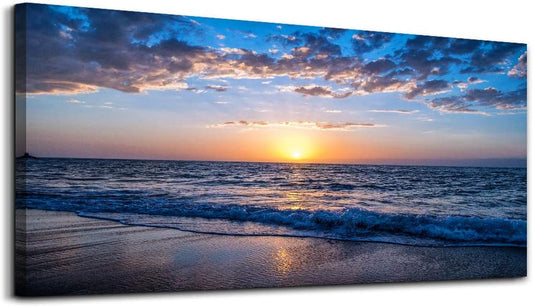 Stunning Moonlit Ocean Landscape Canvas Art - Perfect for Bedroom & Living Room Decor (24x48 Inch)