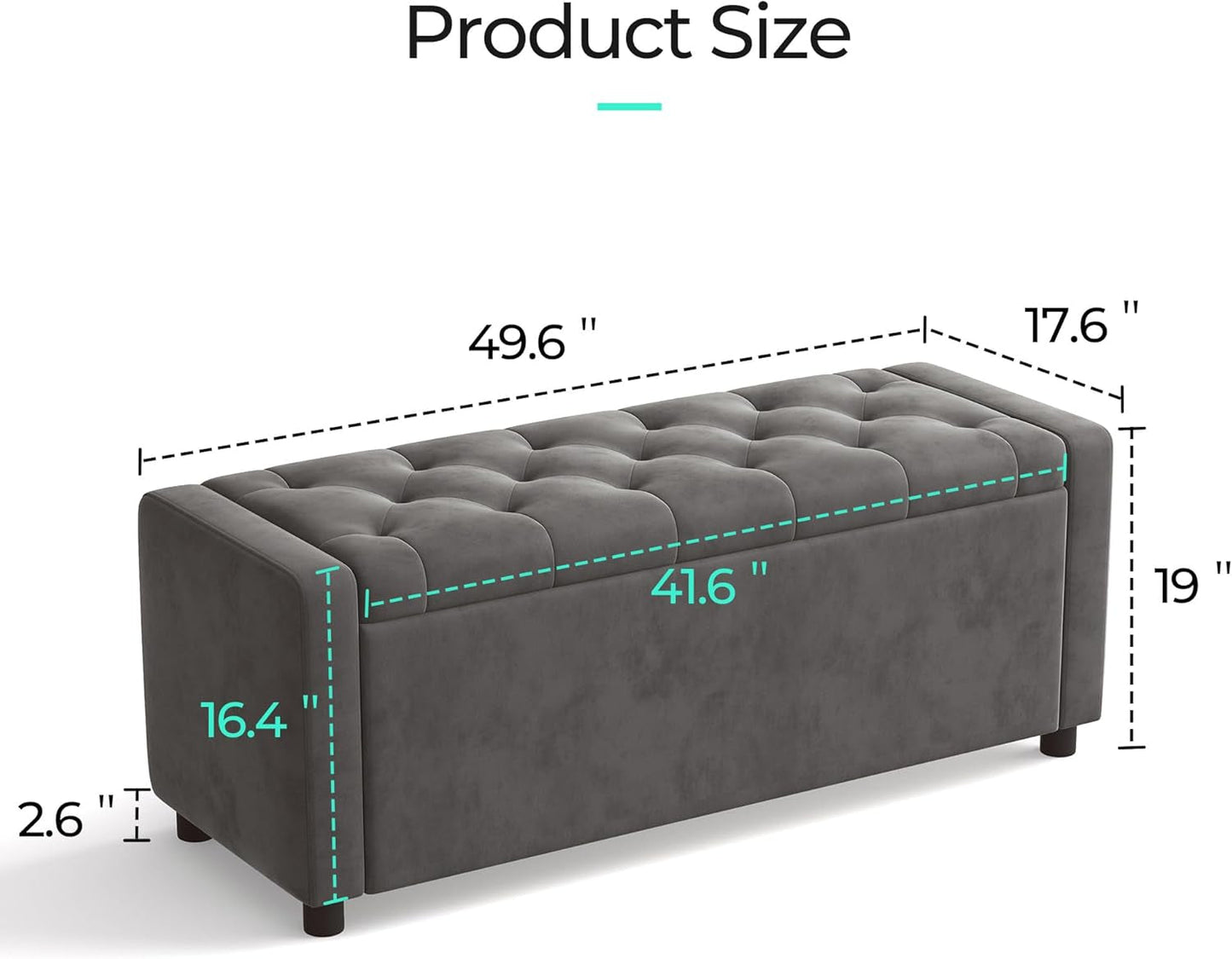 50 Inch Grey Luxurious Upholstered Storage Ottoman