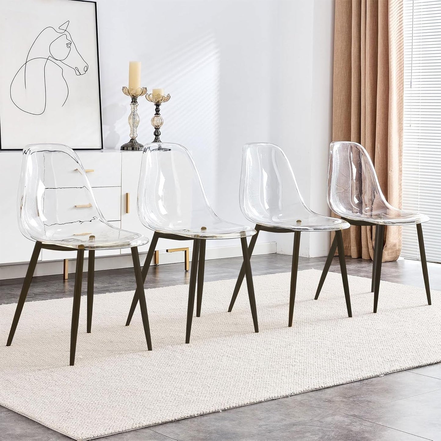 Clear Acrylic Dining Chairs Set of 4 With Black Legs