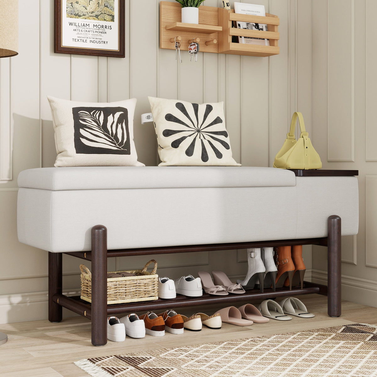 TREXM Farmhouse Upholstered Storage Bench