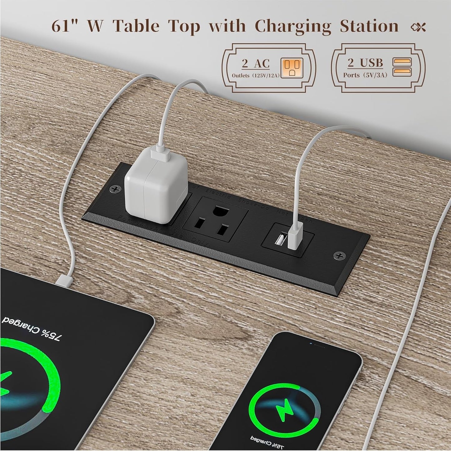 Ash Gray 60.4Inch Computer Desk Multifunctional Storage