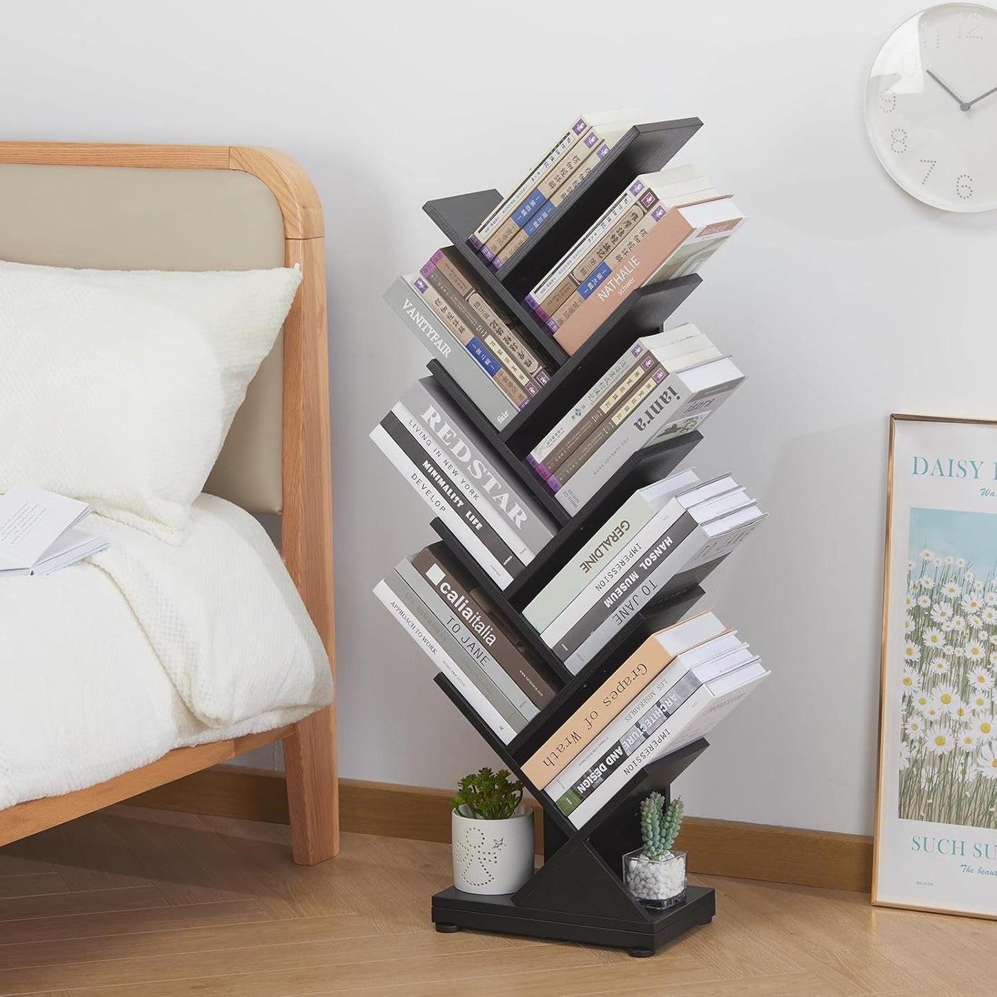 8 Tier Tree Bookshelf Natural Wood Finish Bookcase