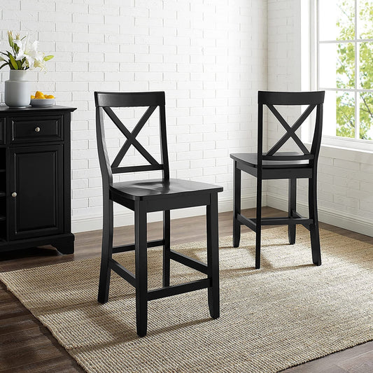 24 Inch X Back Bar Stool Set With Contoured Seat Ergonomic placed in a modern dining room with a light rug.