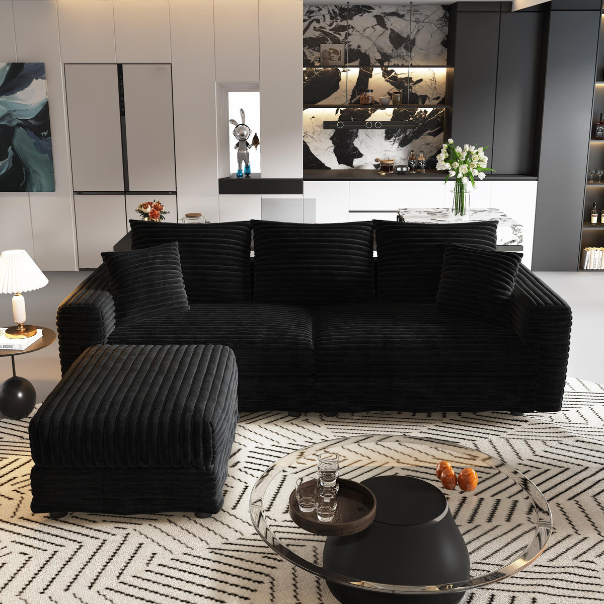 Plush Corduroy 3-Seat Sofa