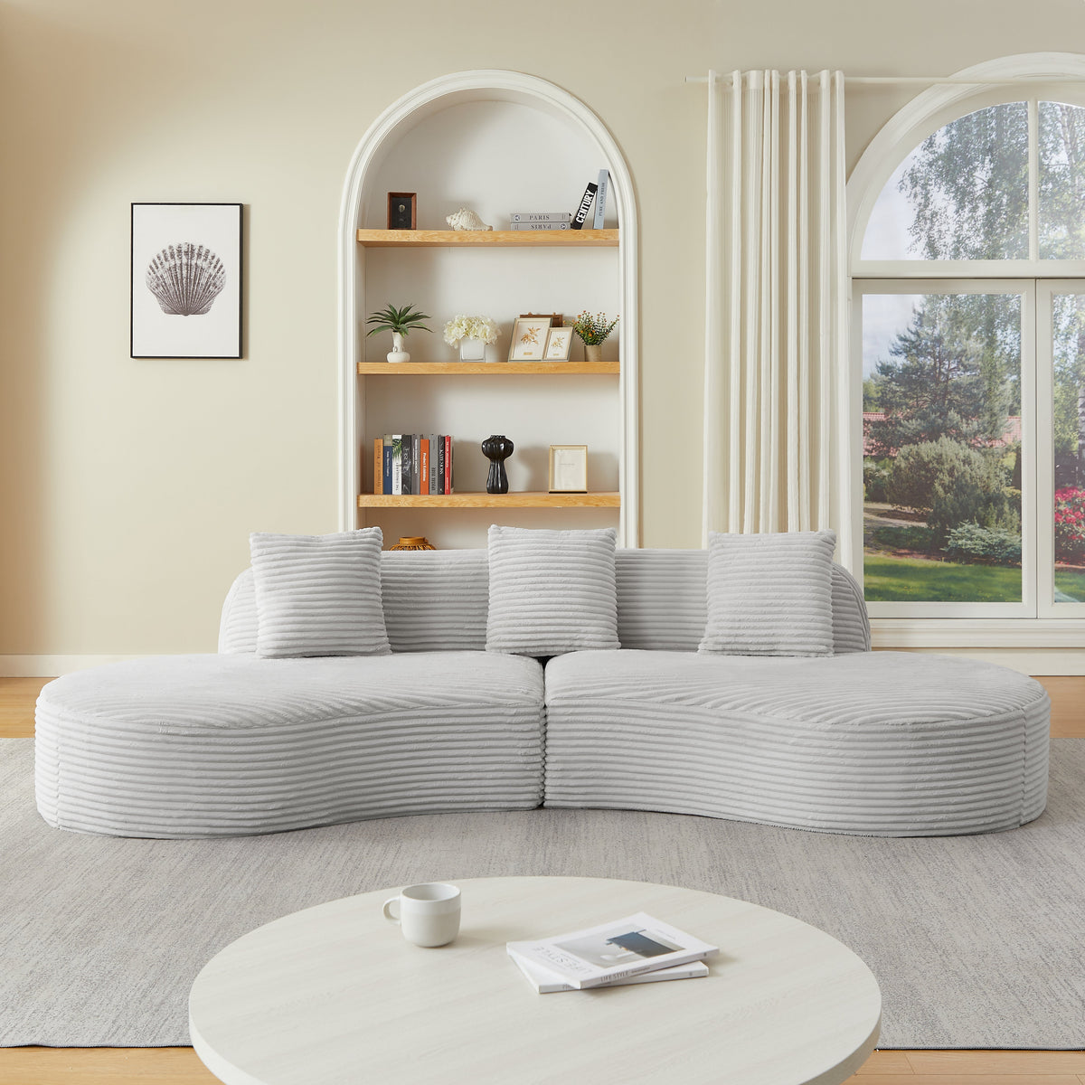 Contemporary Corduroy Curved Sectional Sofa with Scatter Cushions