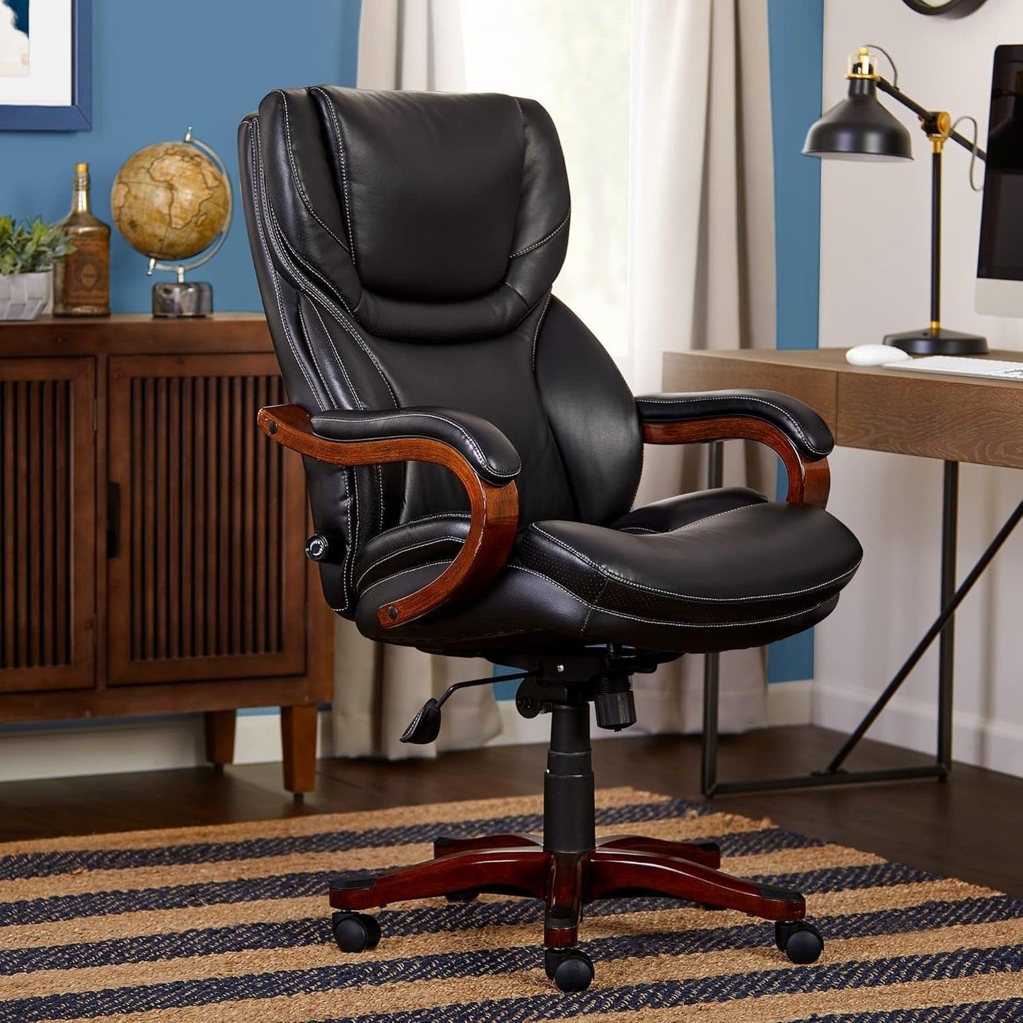Big And Tall Executive Office Chair With Wood Accents