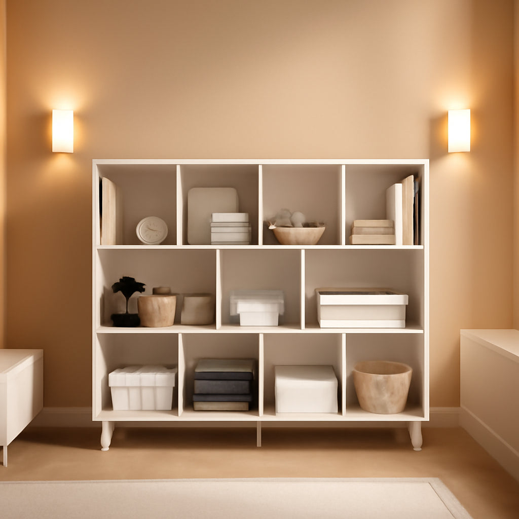 Open Cube Low Bookcase 3 Tier Freestanding White Bookshelf