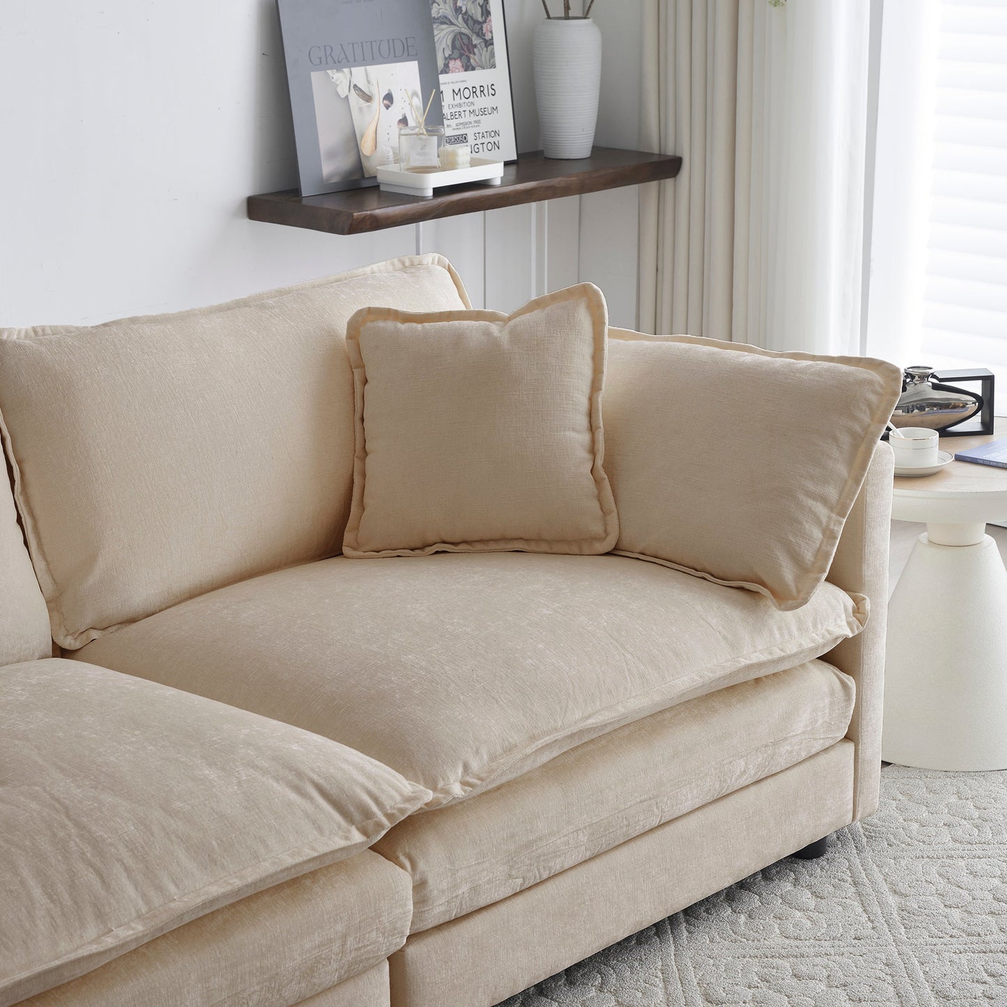 Mid-Century Modern Couch 3-Seater Sofa with Pillows