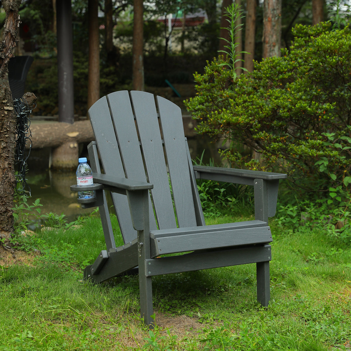 HDPE Folding Adirondack Chair with Dual Cup Holder