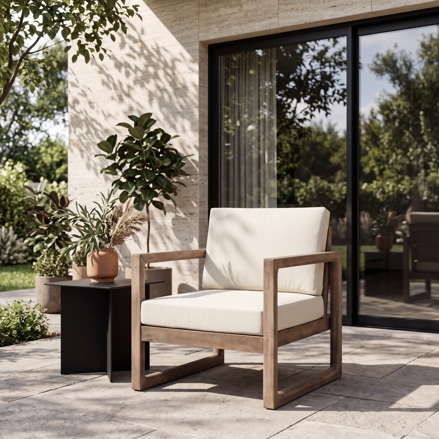Outdoor Acacia Wood Patio Club Chair