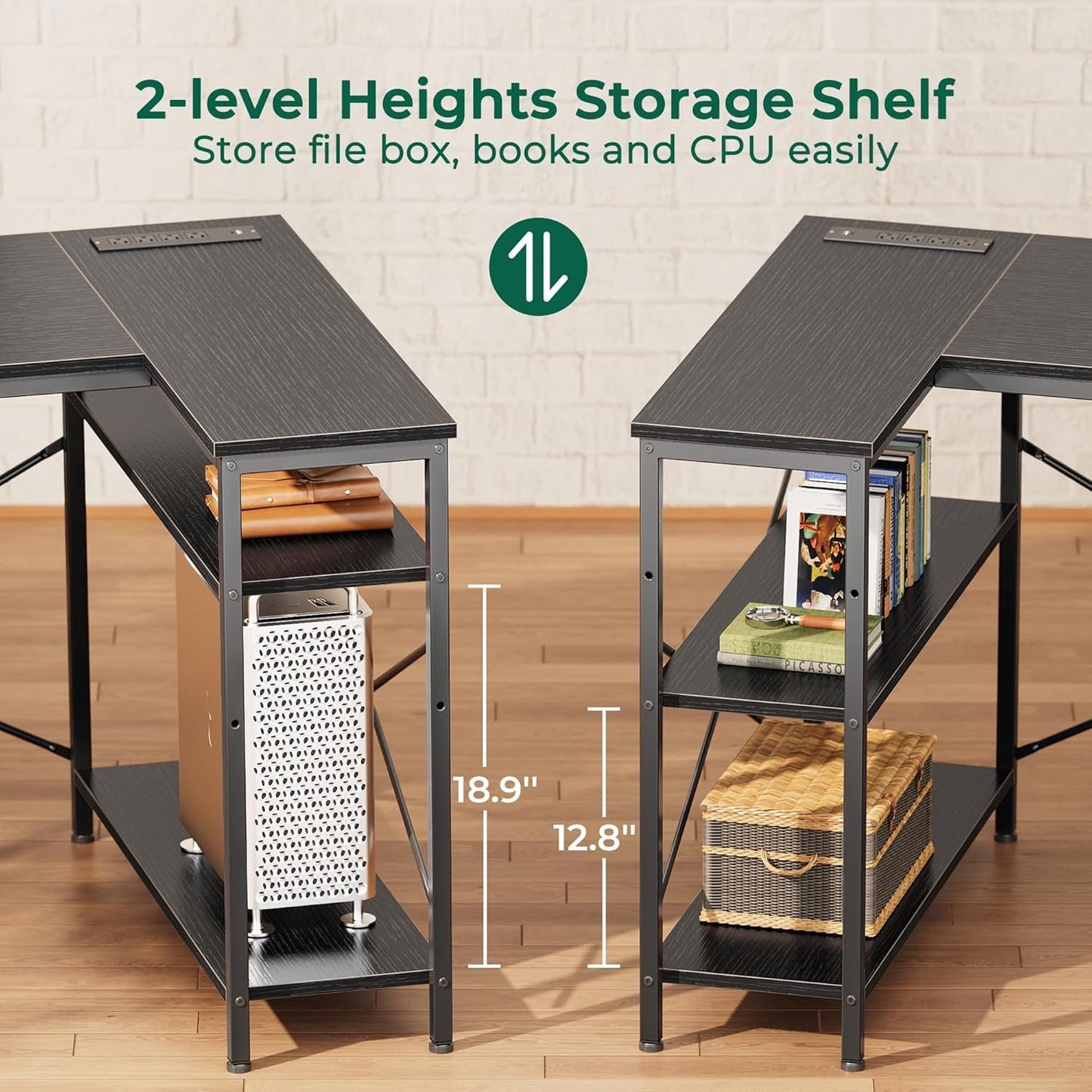 L Shaped Desk 47 Inch With Power Outlets And Ample Storage